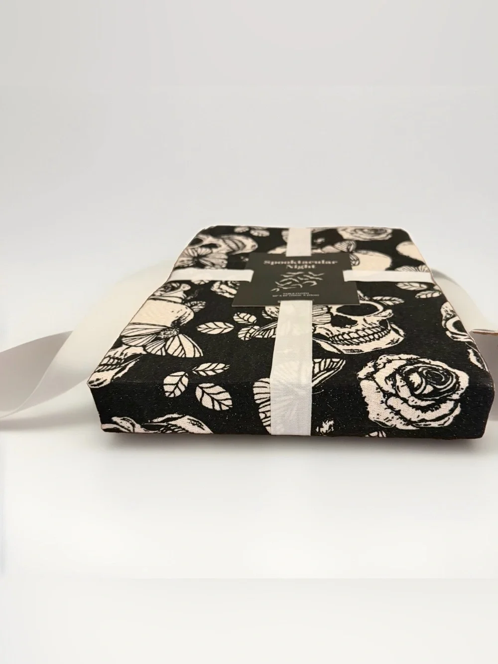 Spooktacular Night Black & White Skull Tablecloth Size 60”x84” NWT